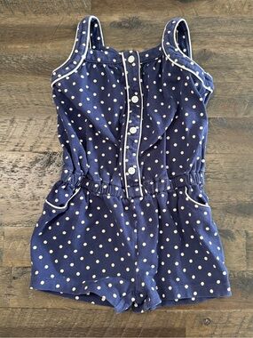 6-12m Janie and Jack Baby Girl Navy Blue and White Polka Dot Sleeveless Romper